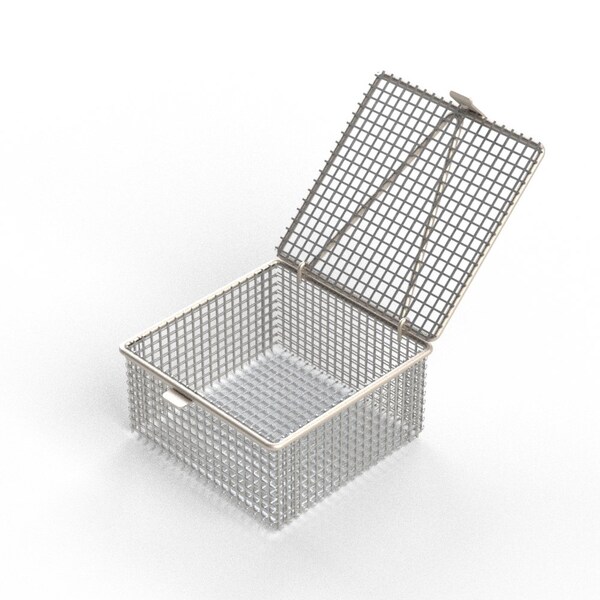 Anysizebasket Light Duty Basket: 6Lx6Wx3H, 304 SS, Hinged Lid with Thumb Clasp, No Handles, Mesh: 2 x .063 FLB-060060030-L02S - main